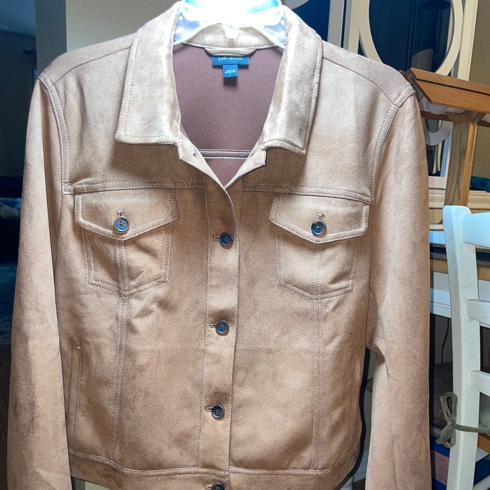 J. Jill Wearever Luxe Faux-Suede  Brown Button Front Jacket Size L